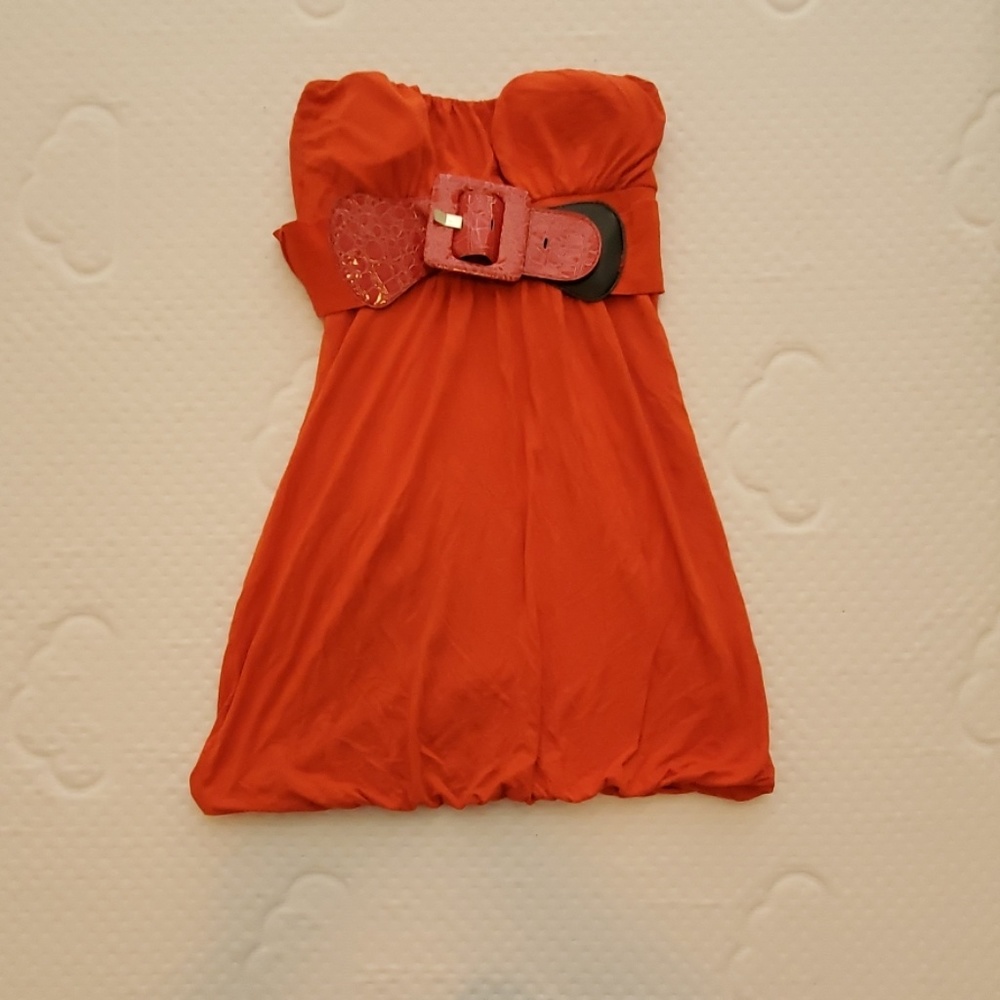 Orange belted mini party dress